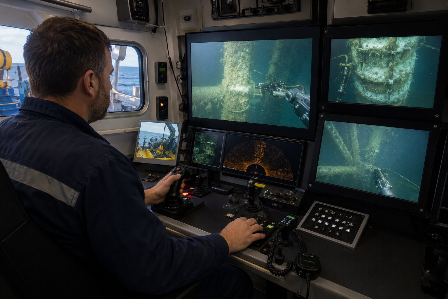 ROV pilot technician operating an offshore inspection mission
